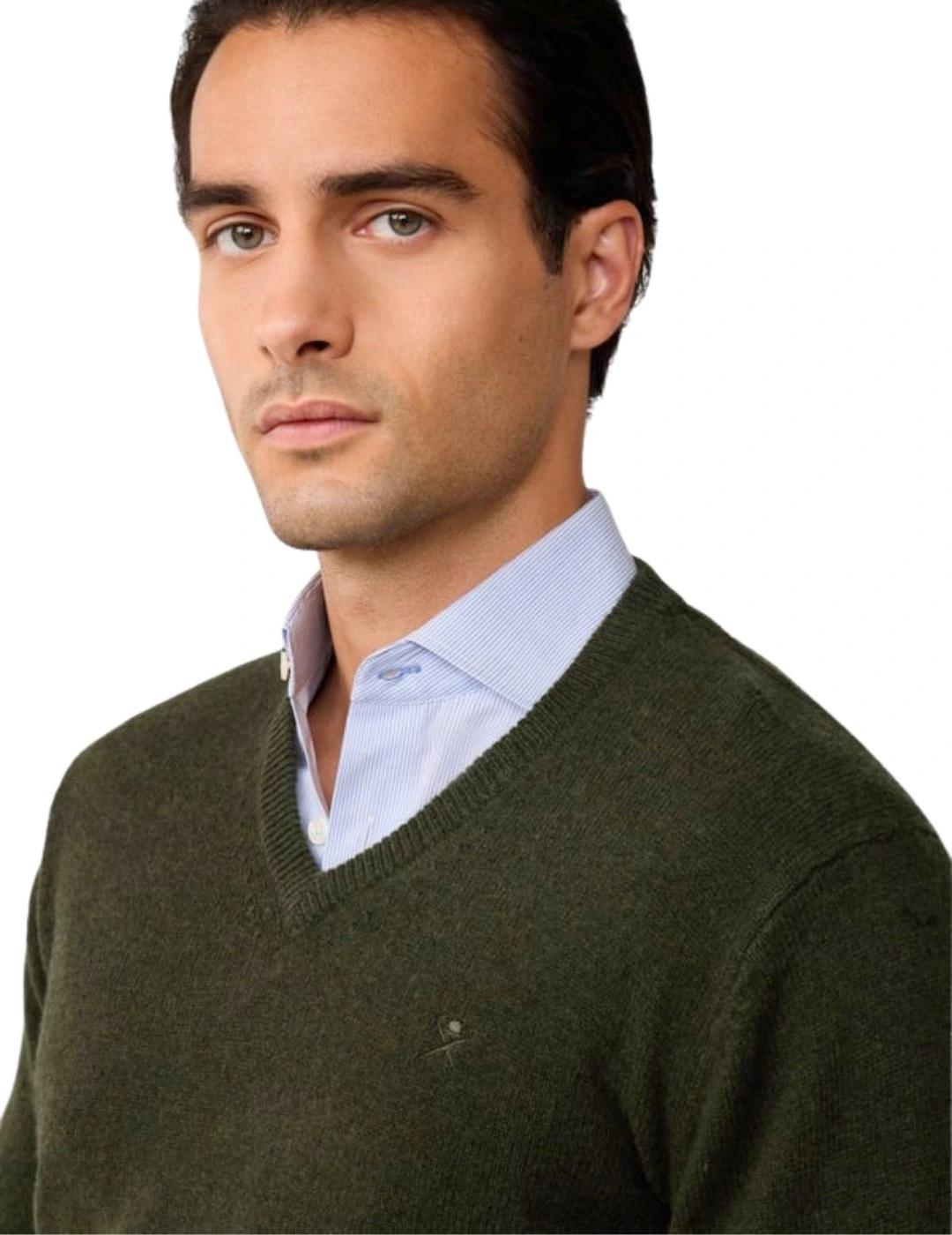 Hackett Jersey de lana cuello pico Verde oscuro