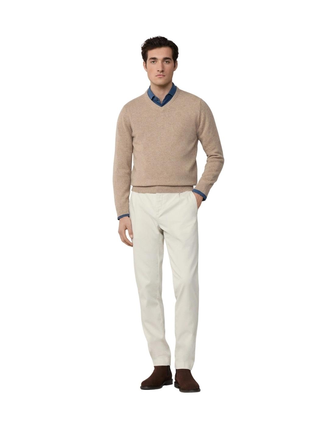 Hackett Jersey de lana cuello pico Beige
