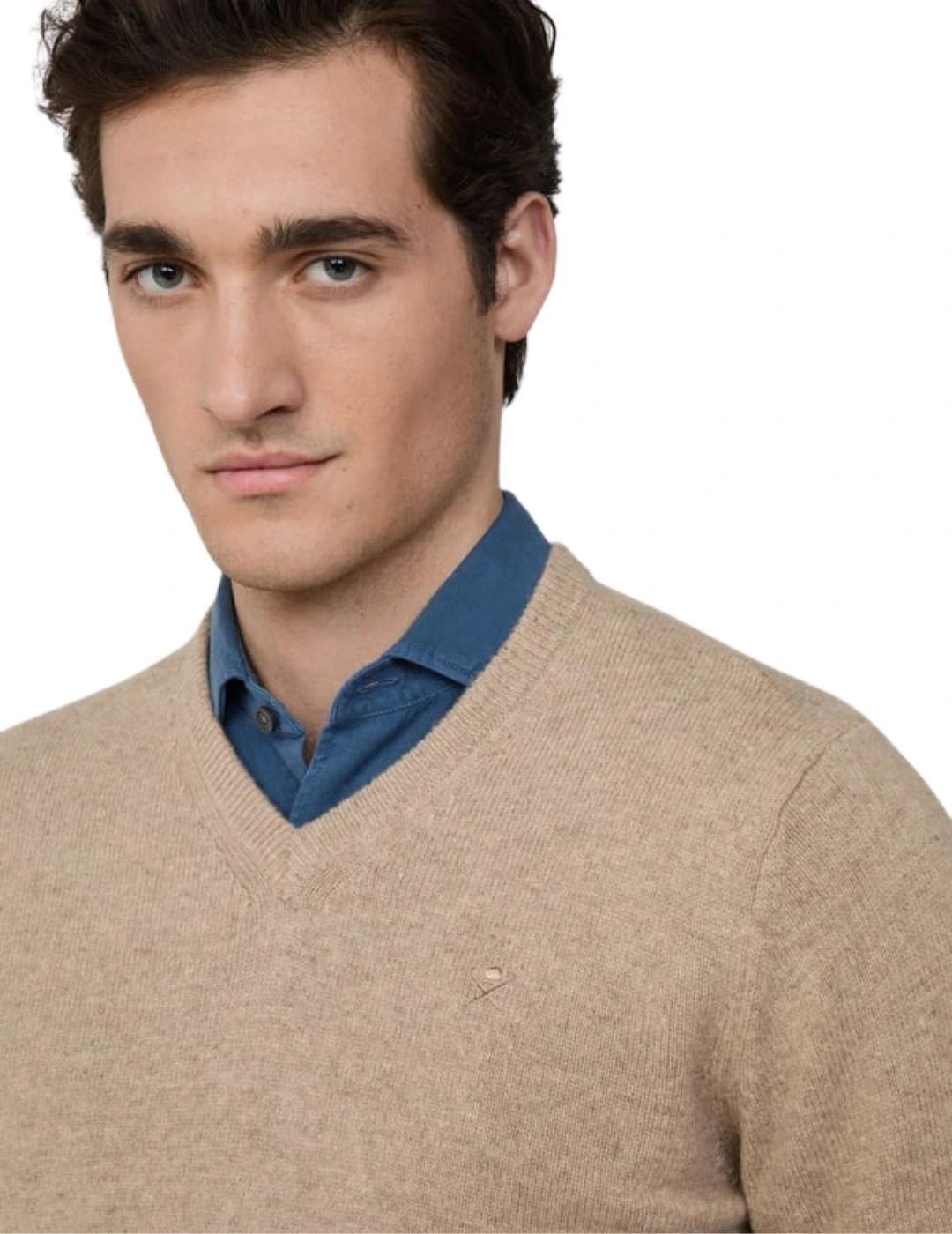 Hackett Jersey de lana cuello pico Beige