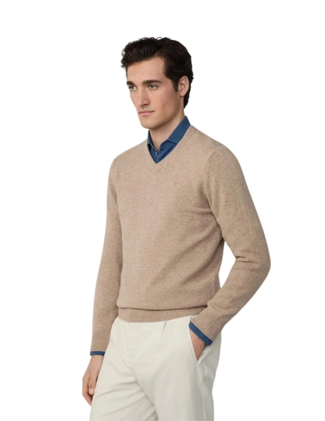 Hackett Jersey de lana cuello pico Beige