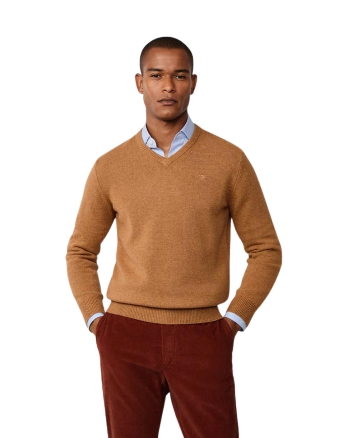 Hackett Jersey de lana cuello pico Camel
