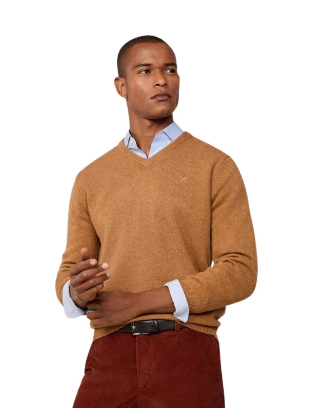 Hackett Jersey de lana cuello pico Camel