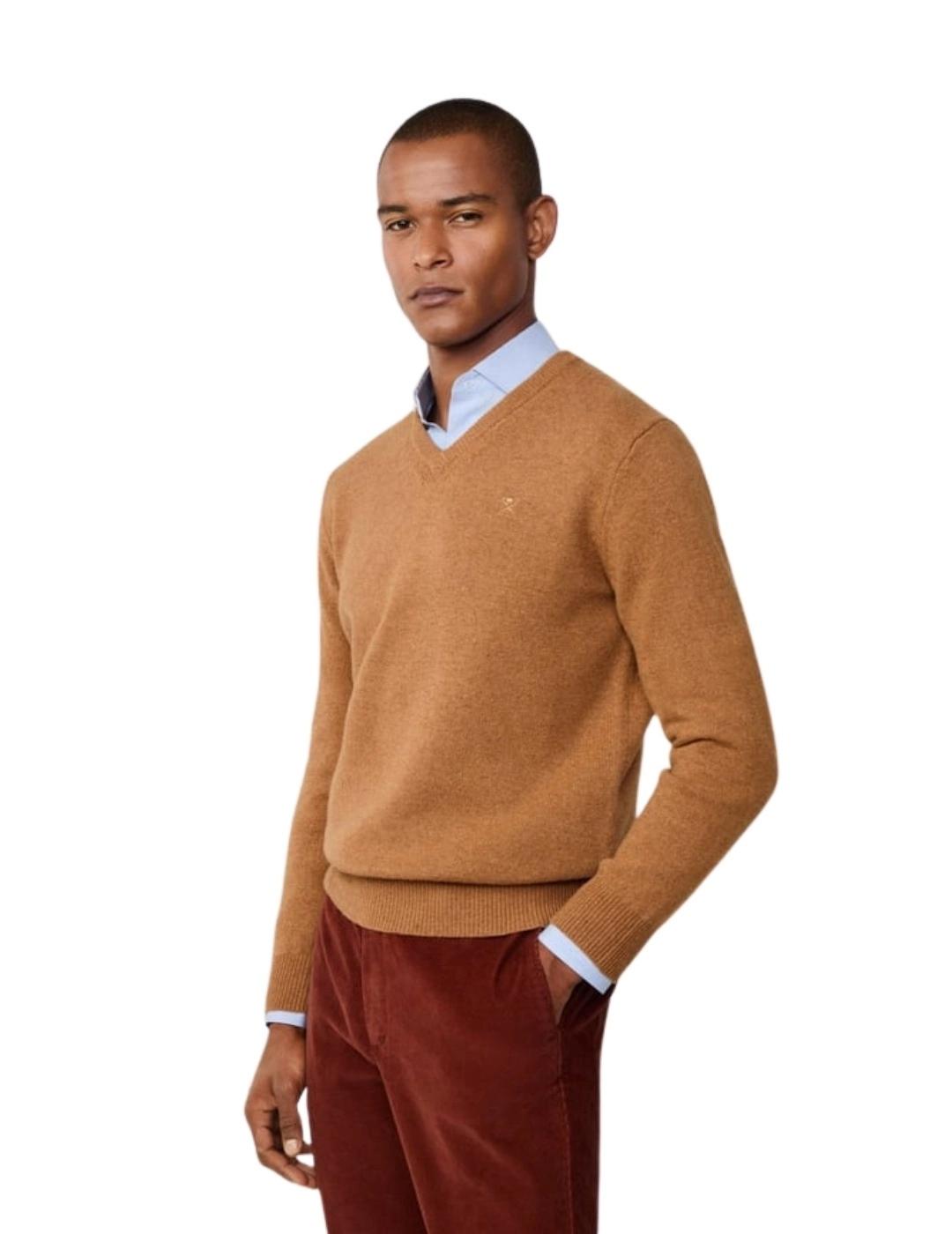 Hackett Jersey de lana cuello pico Camel