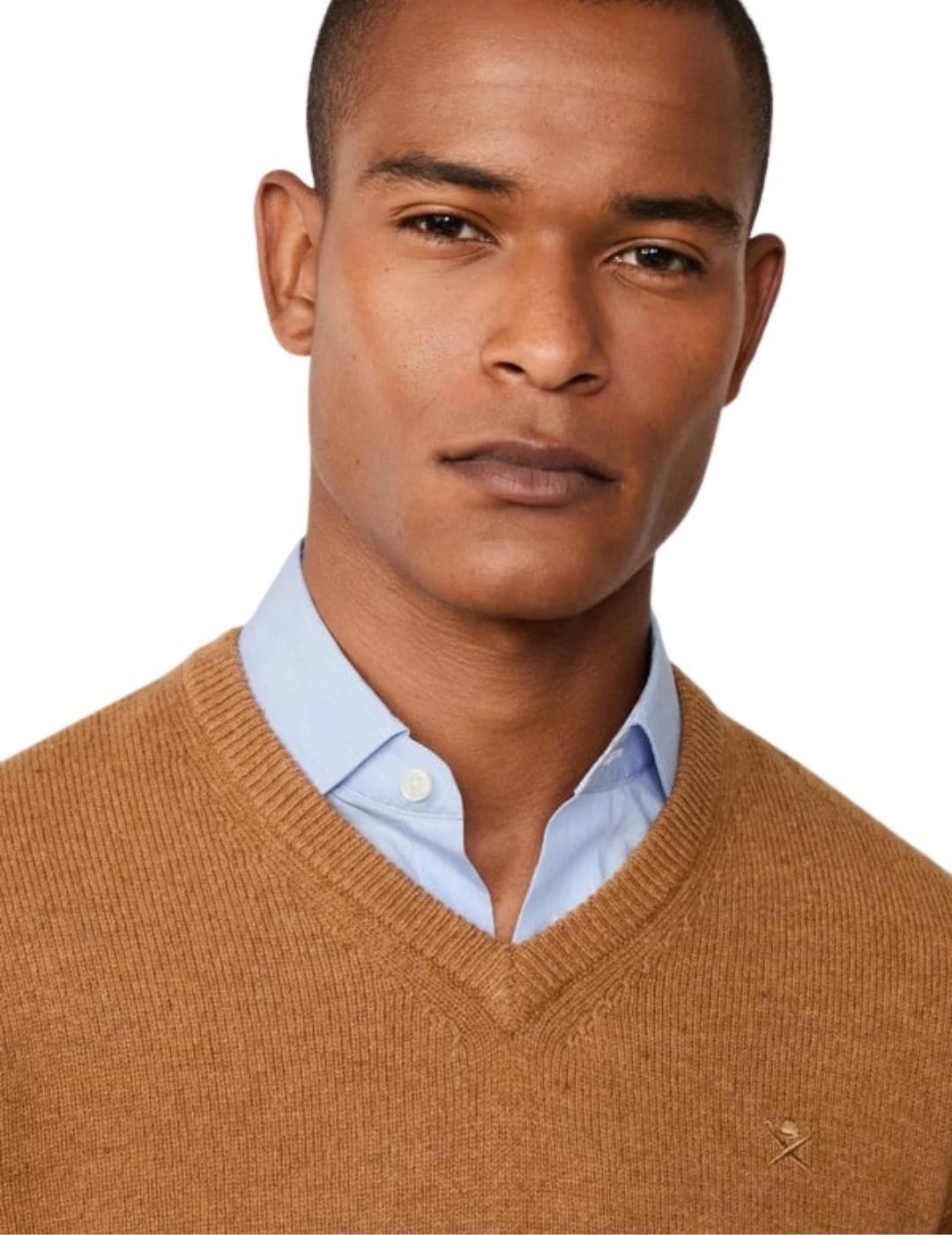 Hackett Jersey de lana cuello pico Camel