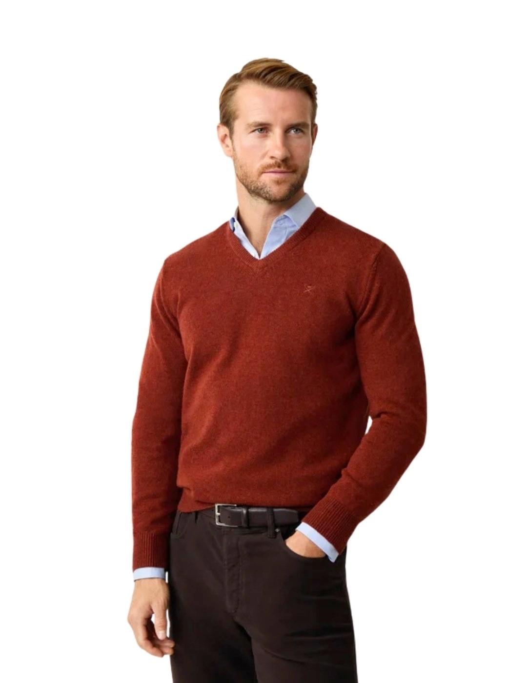 Hackett Jersey de lana cuello pico Marrón