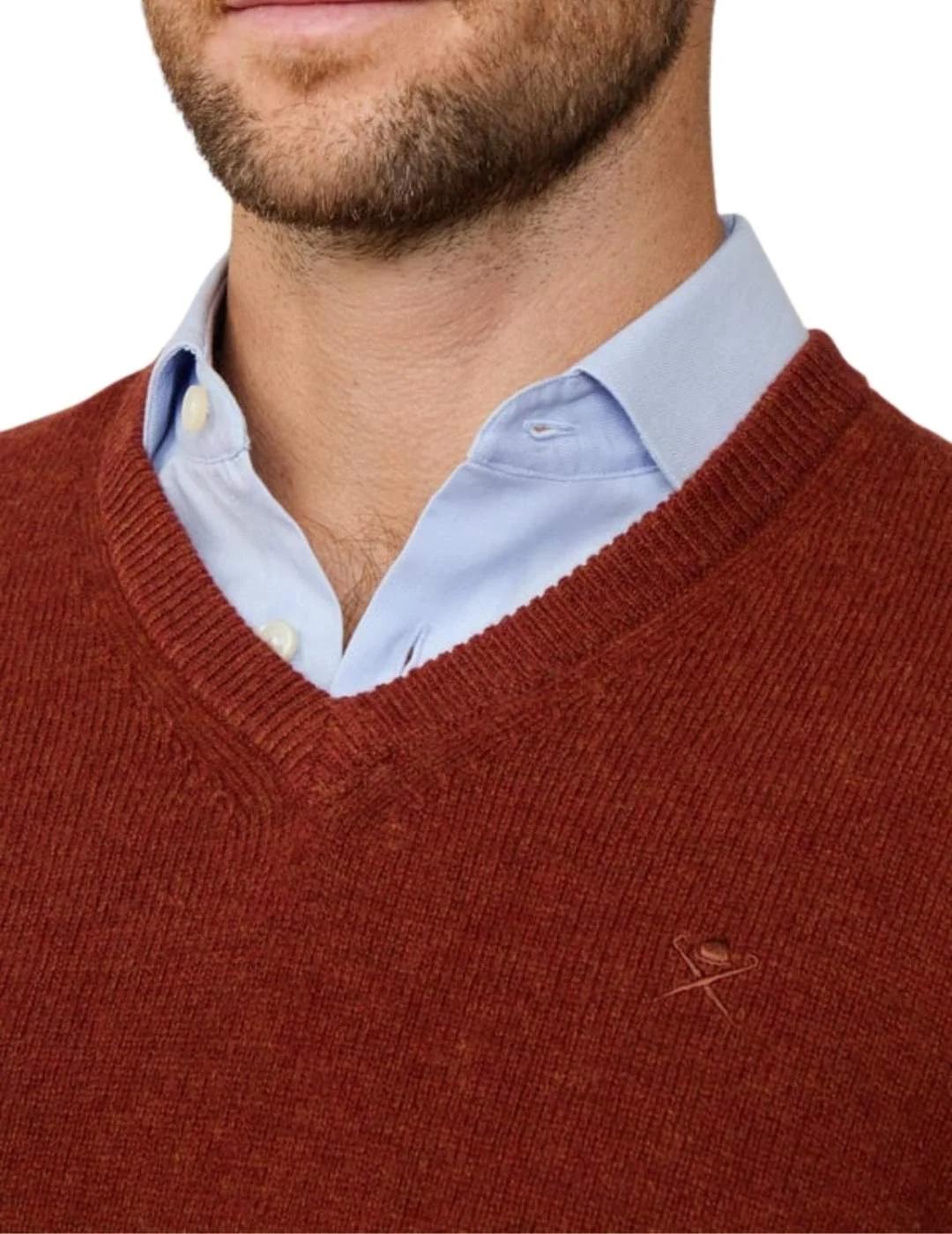 Hackett Jersey de lana cuello pico Marrón