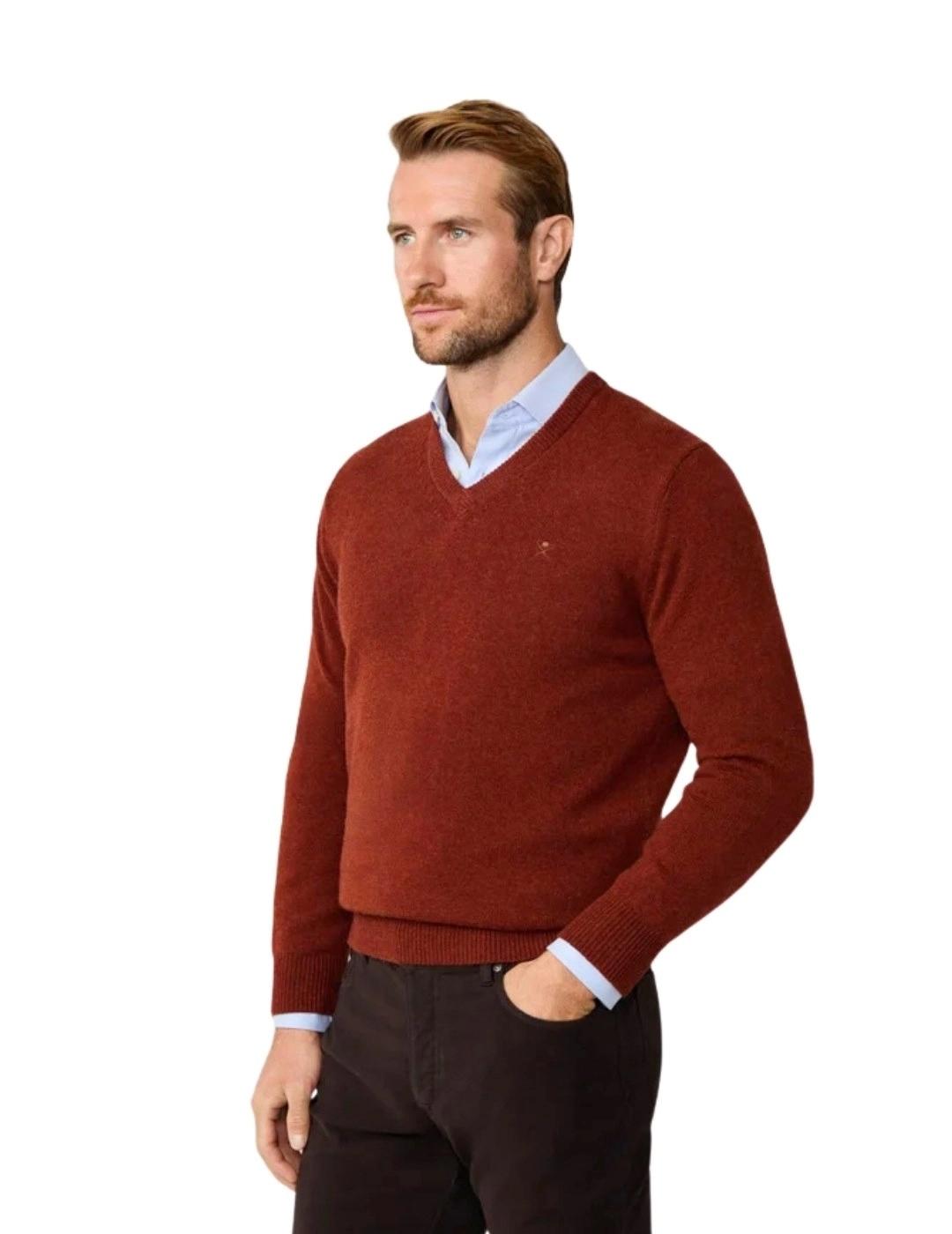 Hackett Jersey de lana cuello pico Marrón