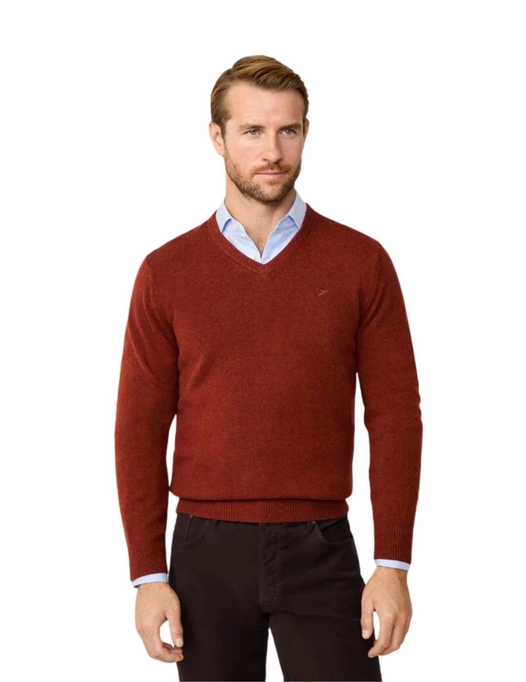 Hackett Jersey de lana cuello pico Camel