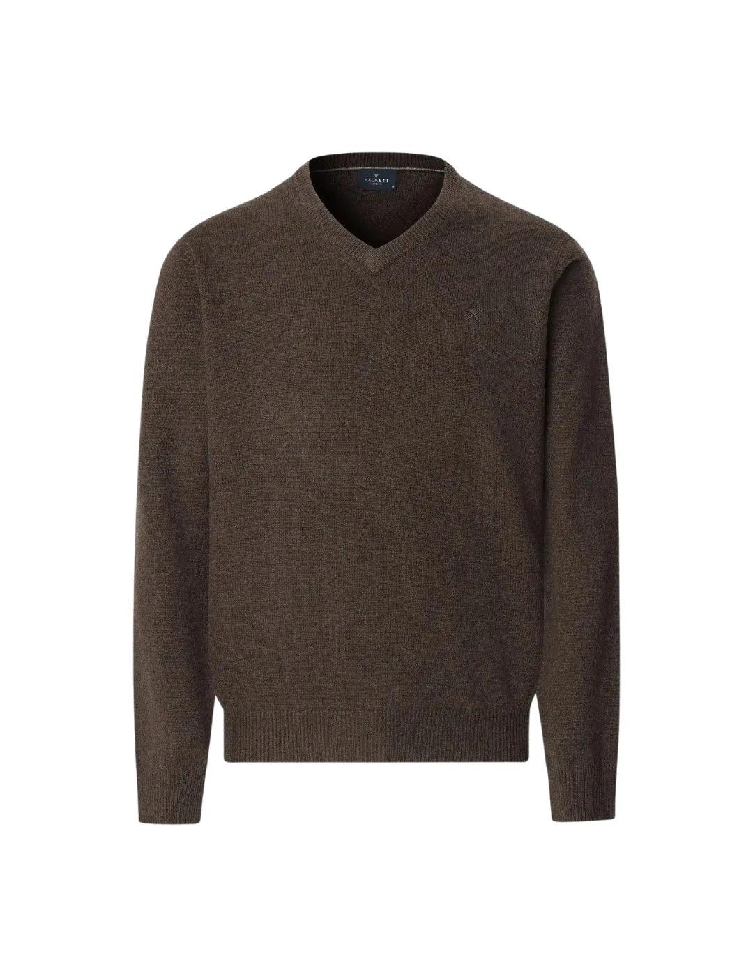 Hackett Jersey de lana cuello pico Marrón oscuro