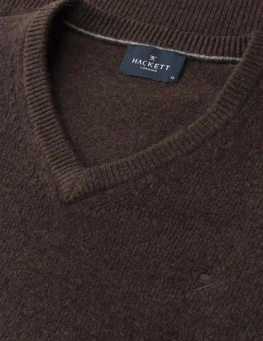 Hackett Jersey de lana cuello pico Marrón oscuro