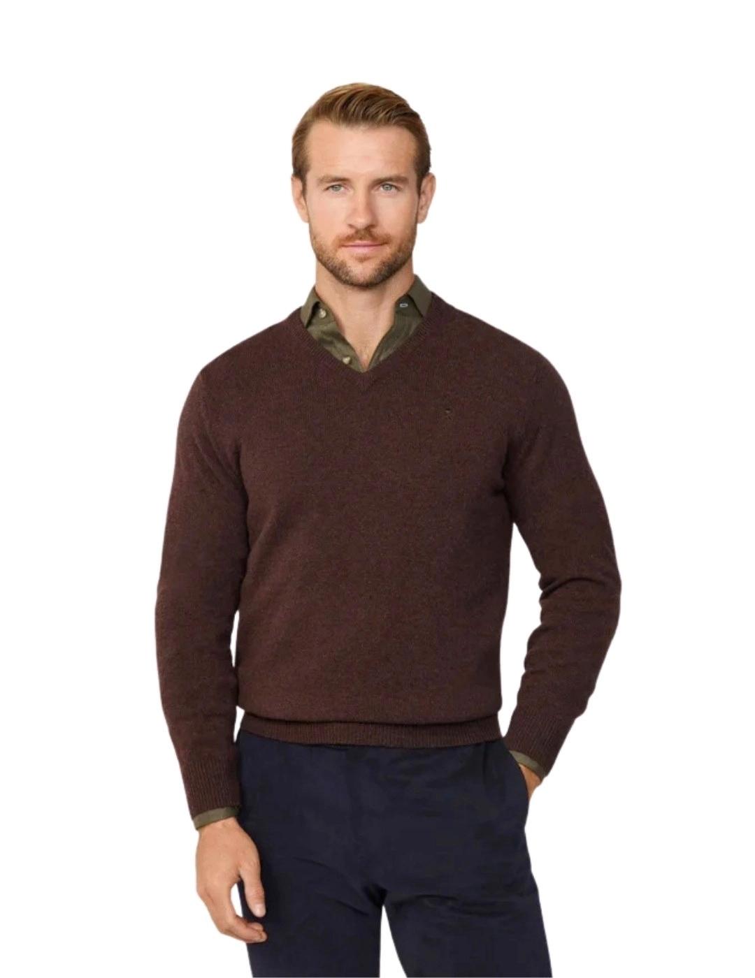 Hackett Jersey de lana cuello pico Camel