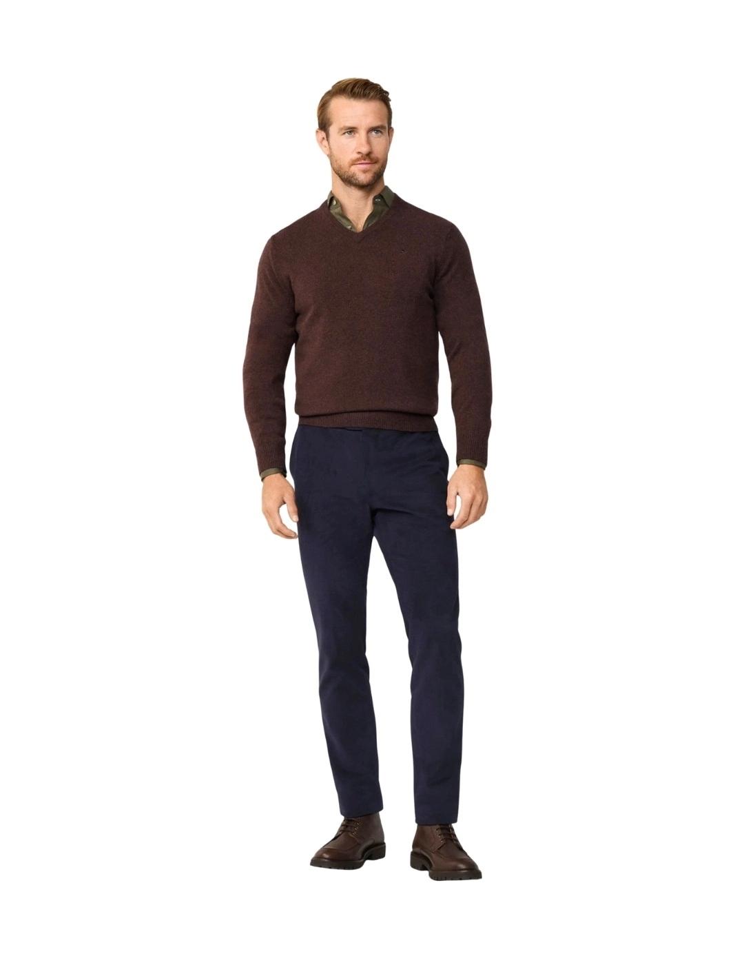 Hackett Jersey de lana cuello pico Marrón oscuro