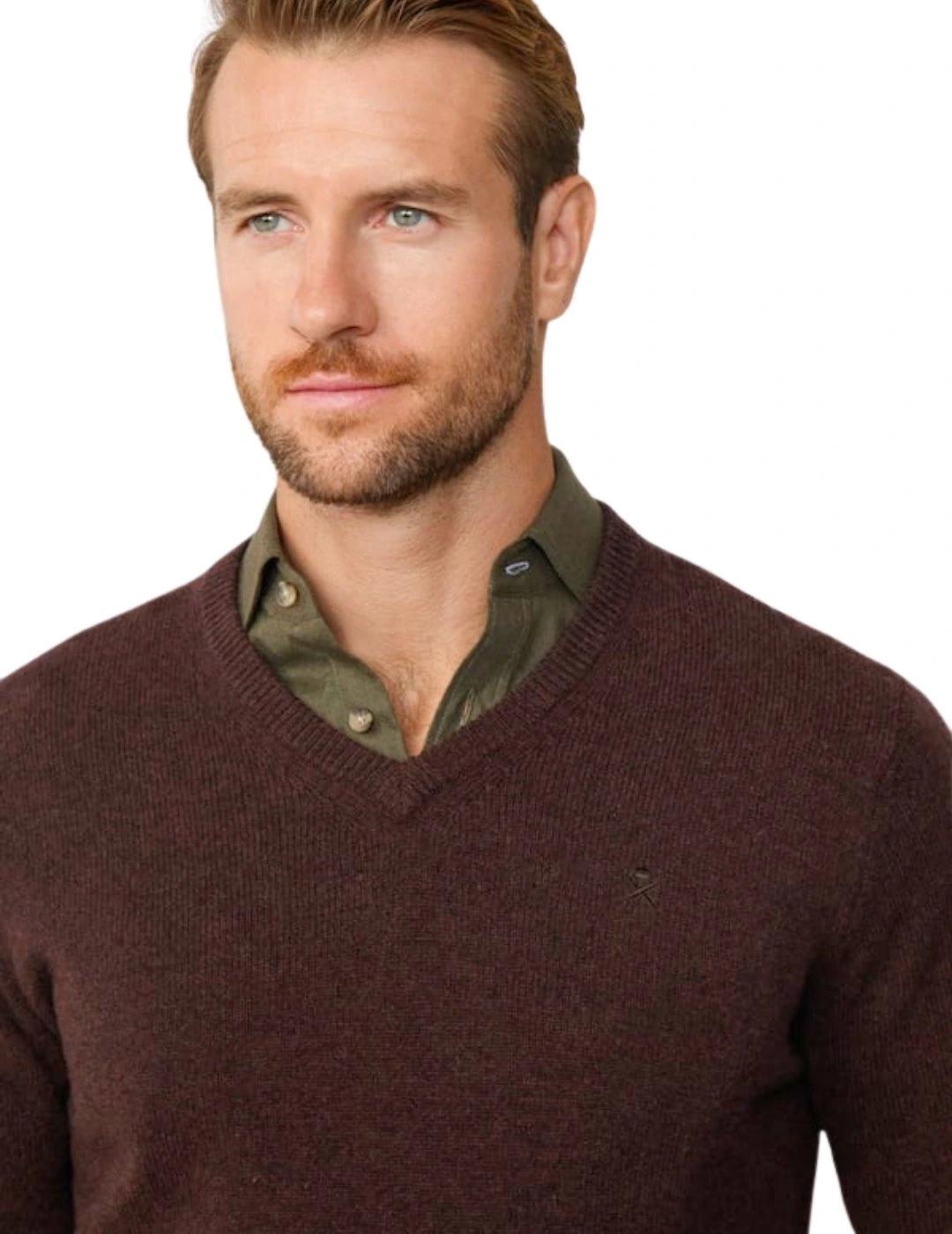 Hackett Jersey de lana cuello pico Marrón oscuro