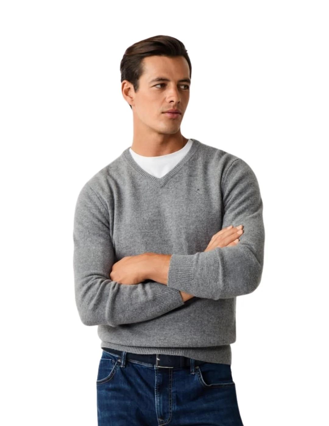 Hackett Jersey de lana cuello pico Gris claro