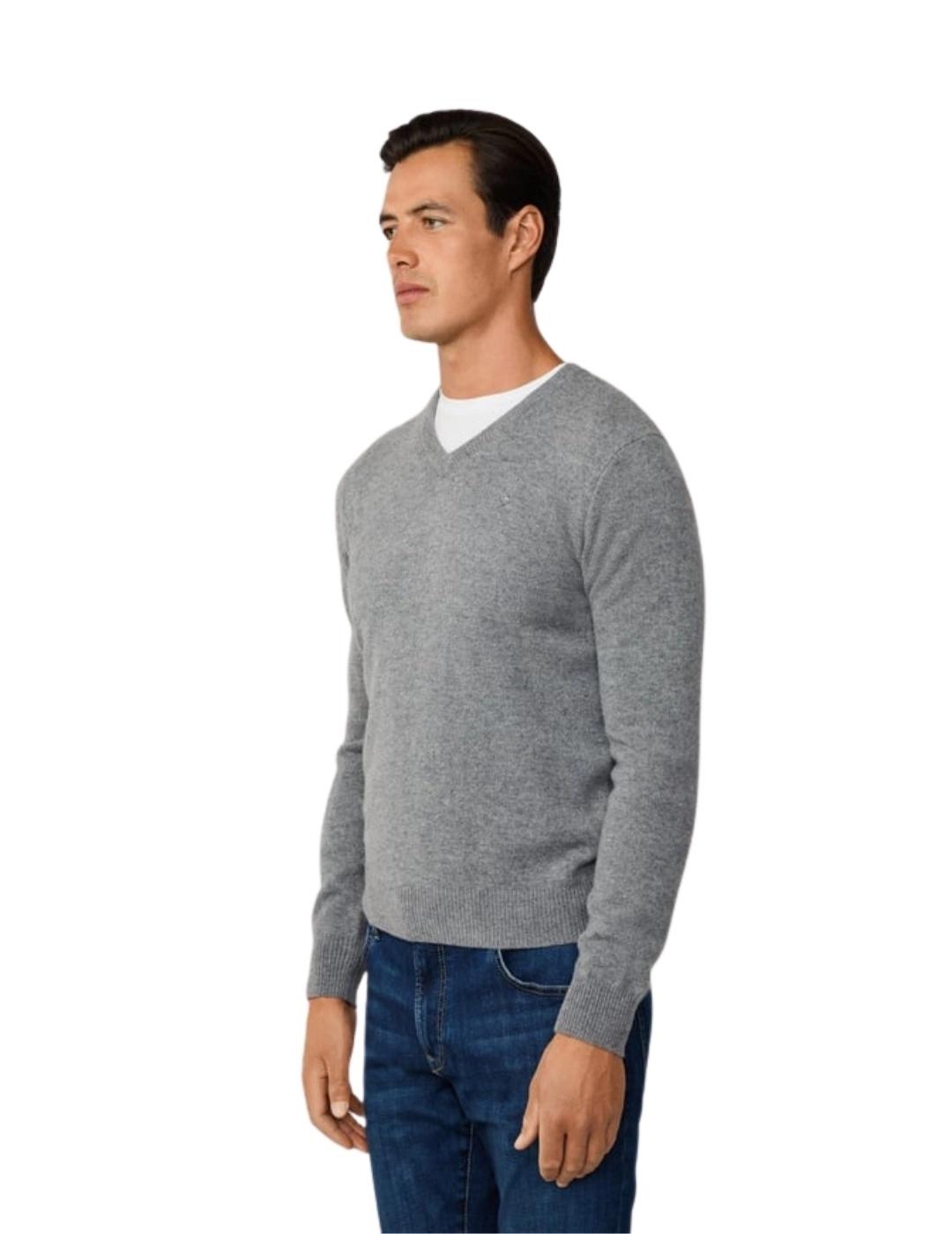 Hackett Jersey de lana cuello pico Gris claro