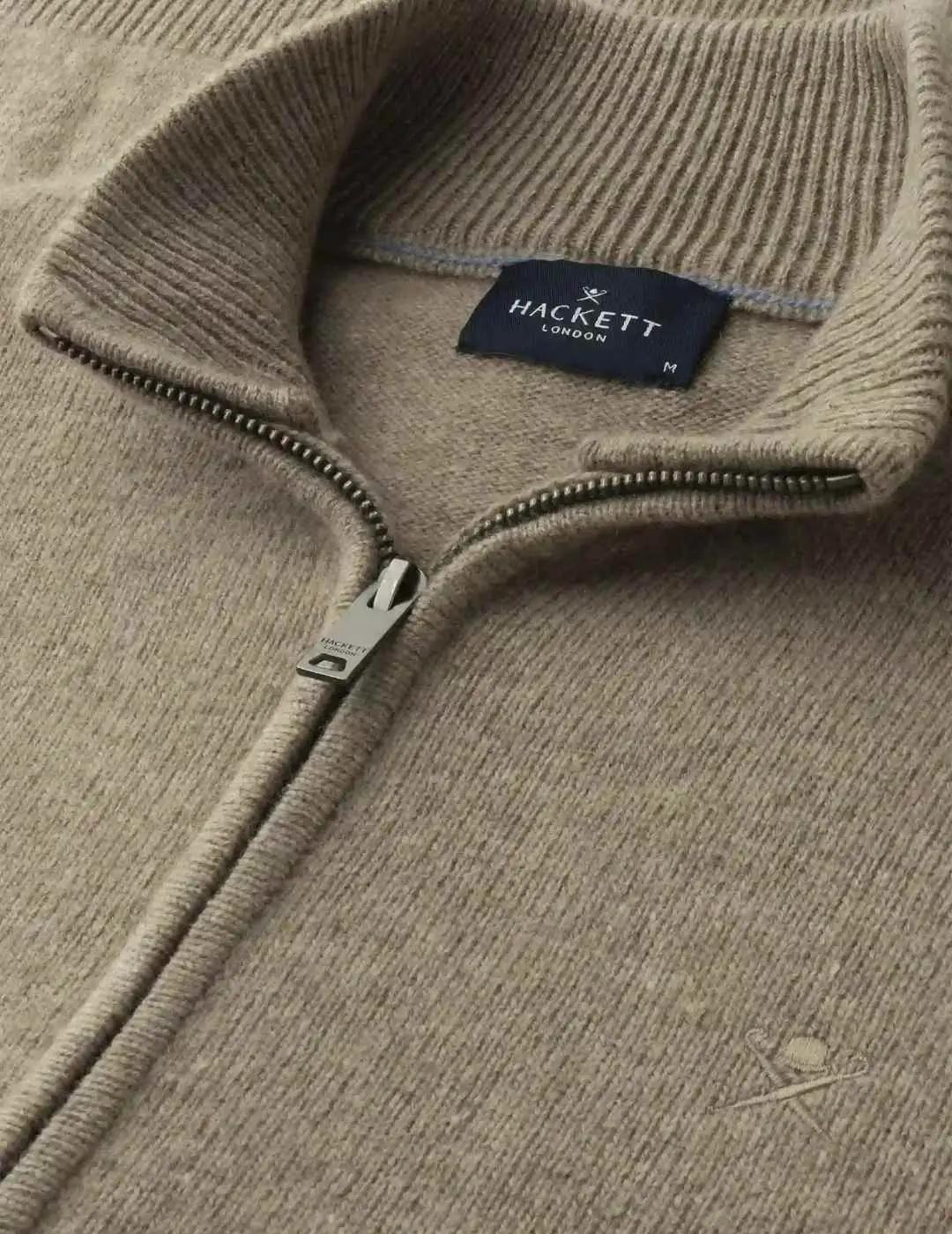 Hackett Cárdigan de lana cremallera completa Beige