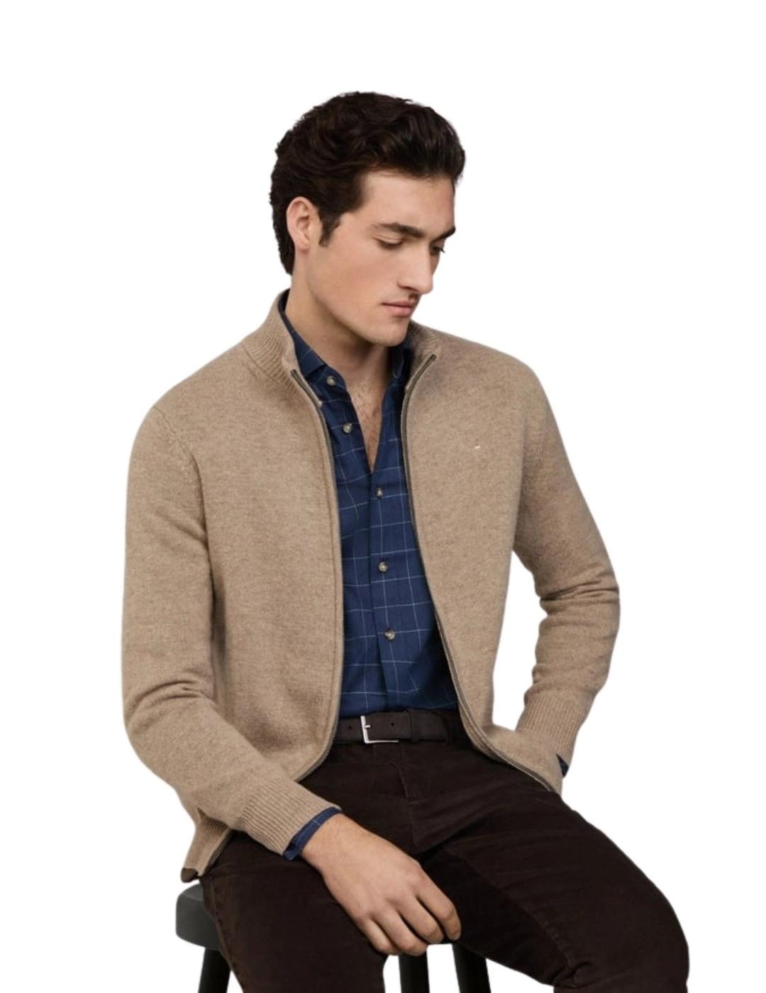 Hackett Cárdigan de lana cremallera completa Beige