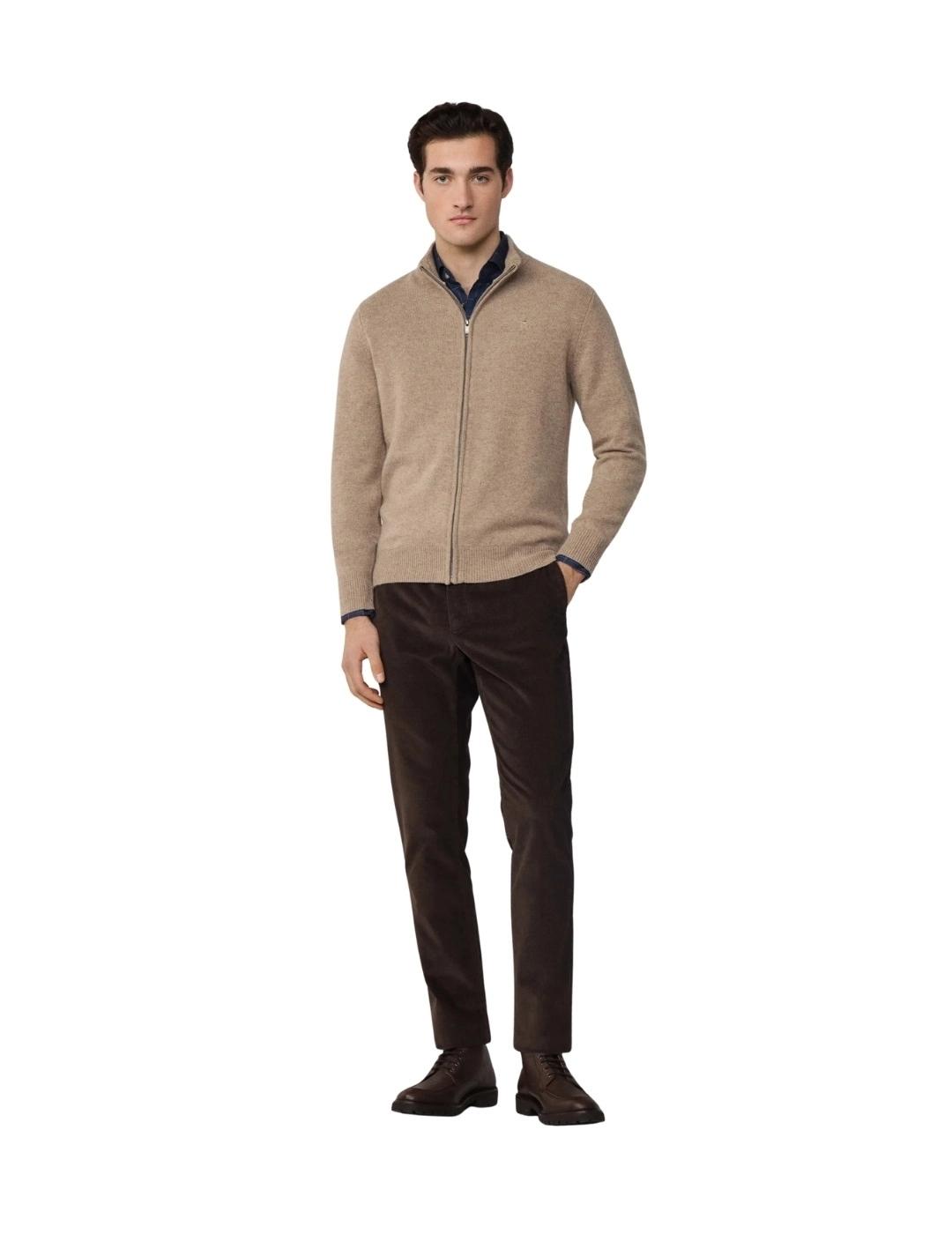 Hackett Cárdigan de lana cremallera completa Beige