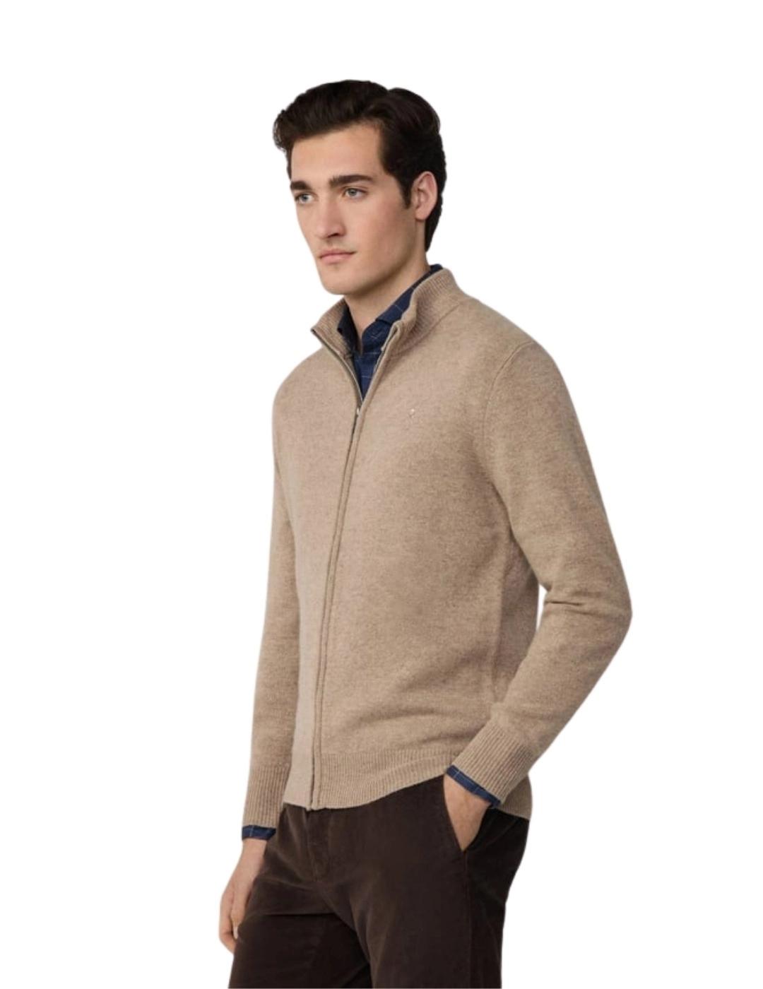 Hackett Cárdigan de lana cremallera completa Beige