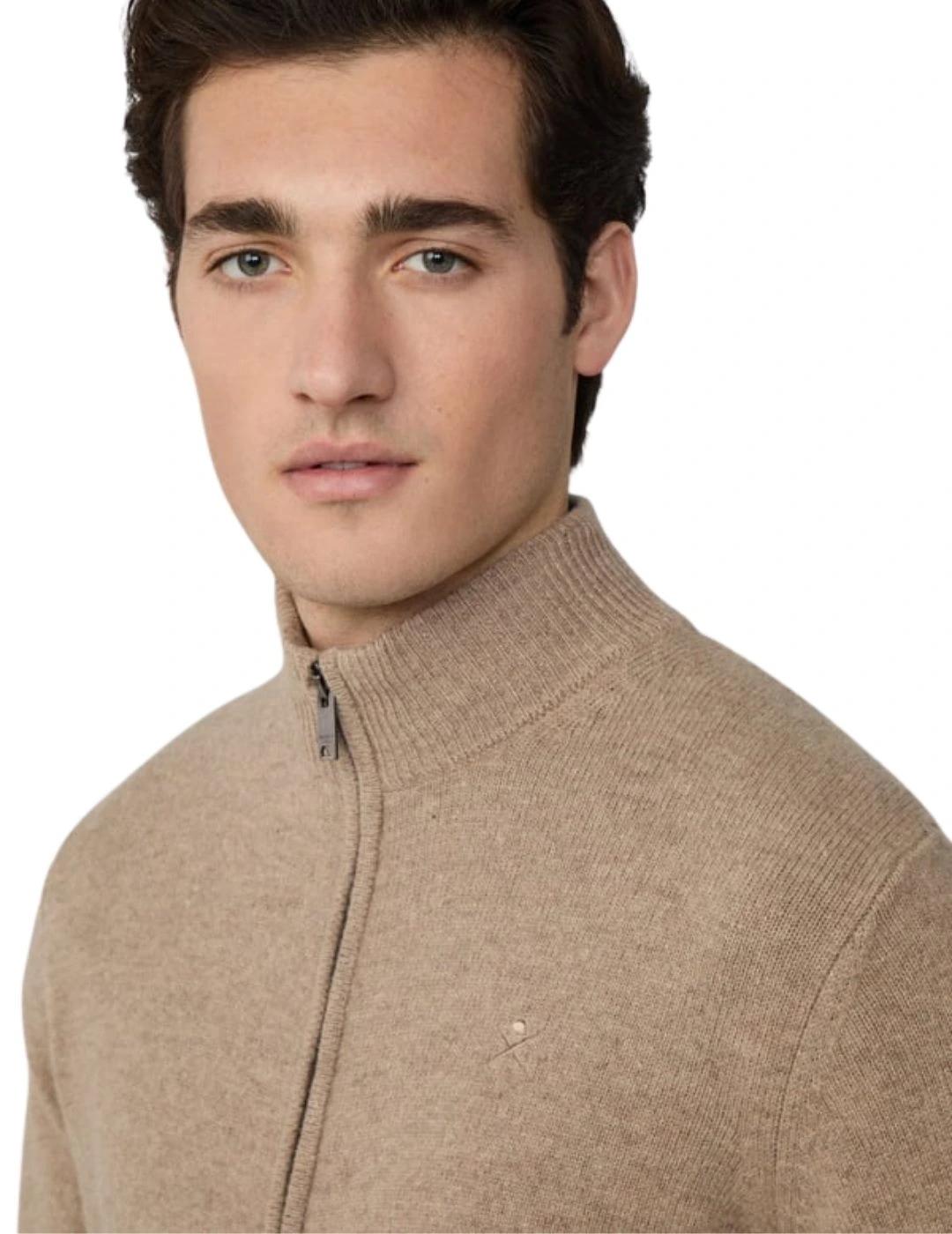 Hackett Cárdigan de lana cremallera completa Beige