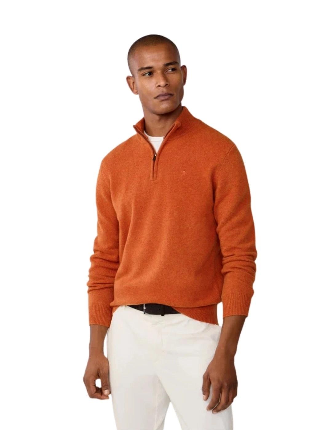Hackett Jersey de lana media cremallera Naranja