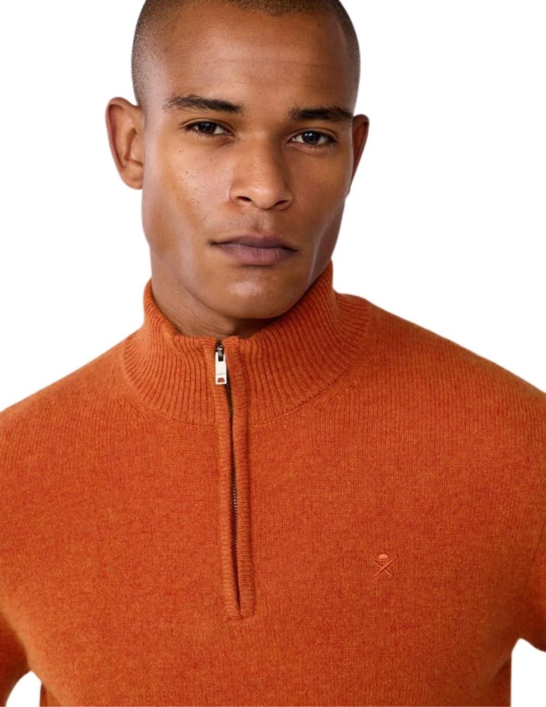 Hackett Jersey de lana media cremallera Naranja
