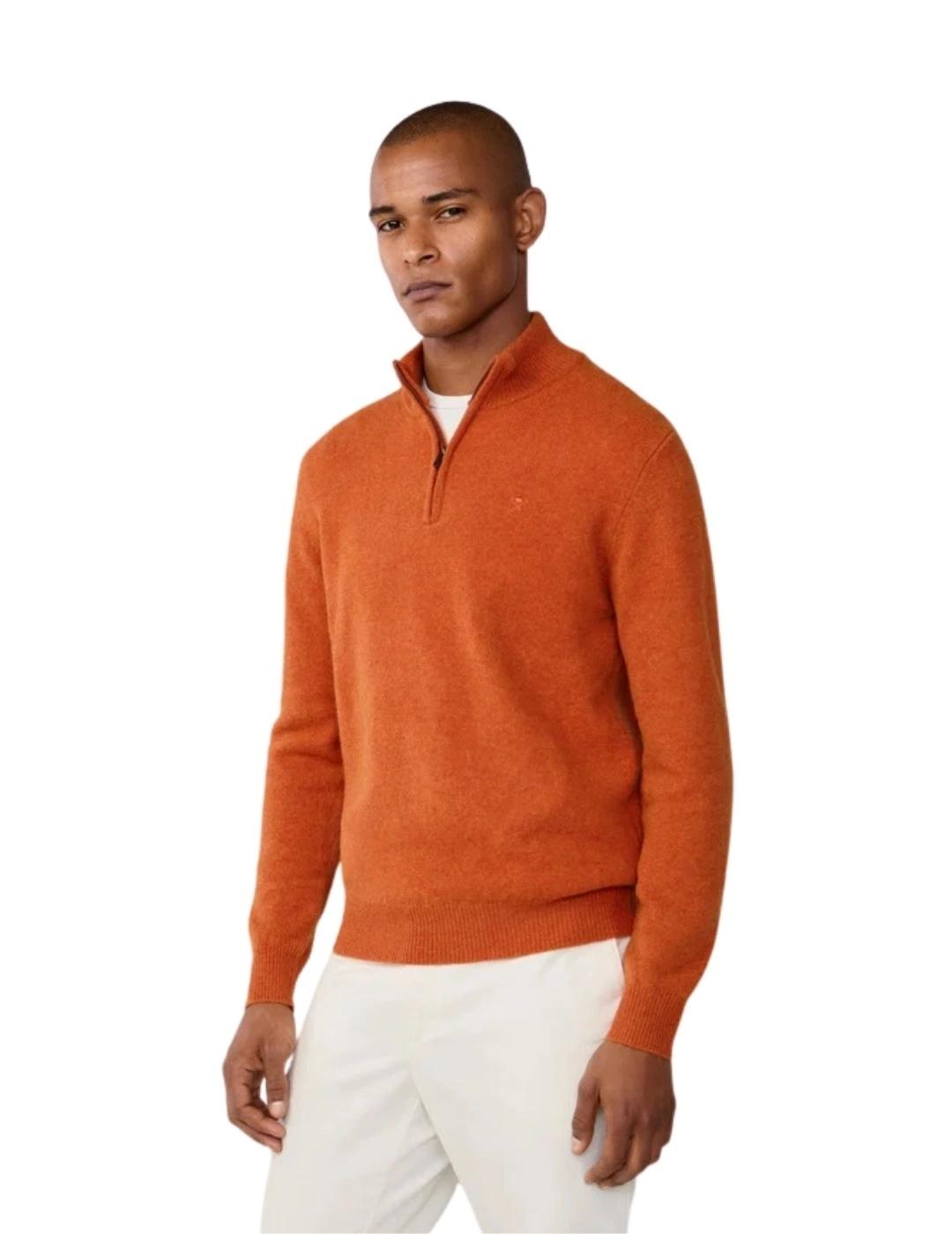 Hackett Jersey de lana media cremallera Naranja