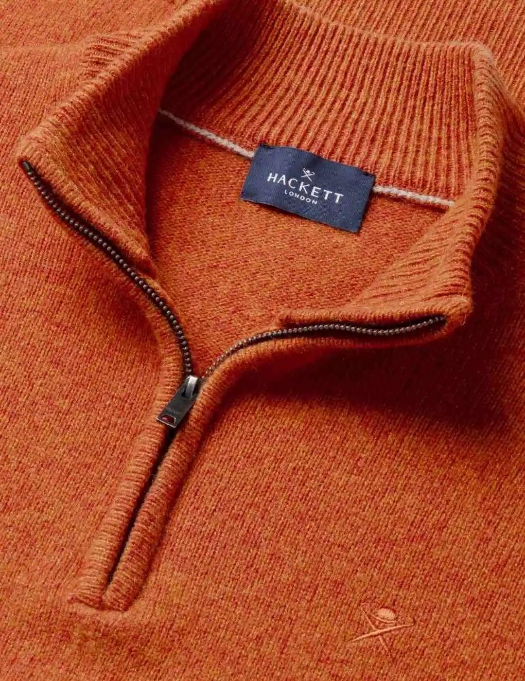 Hackett Jersey de lana media cremallera Naranja