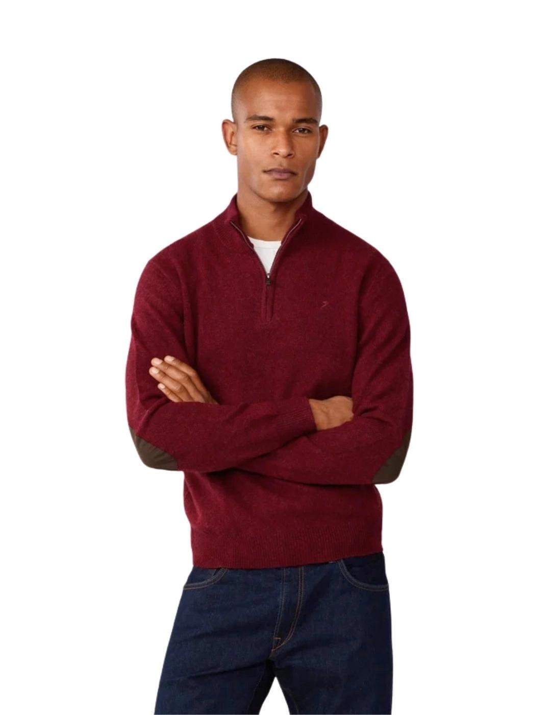 Hackett Jersey de lana media cremallera Granate