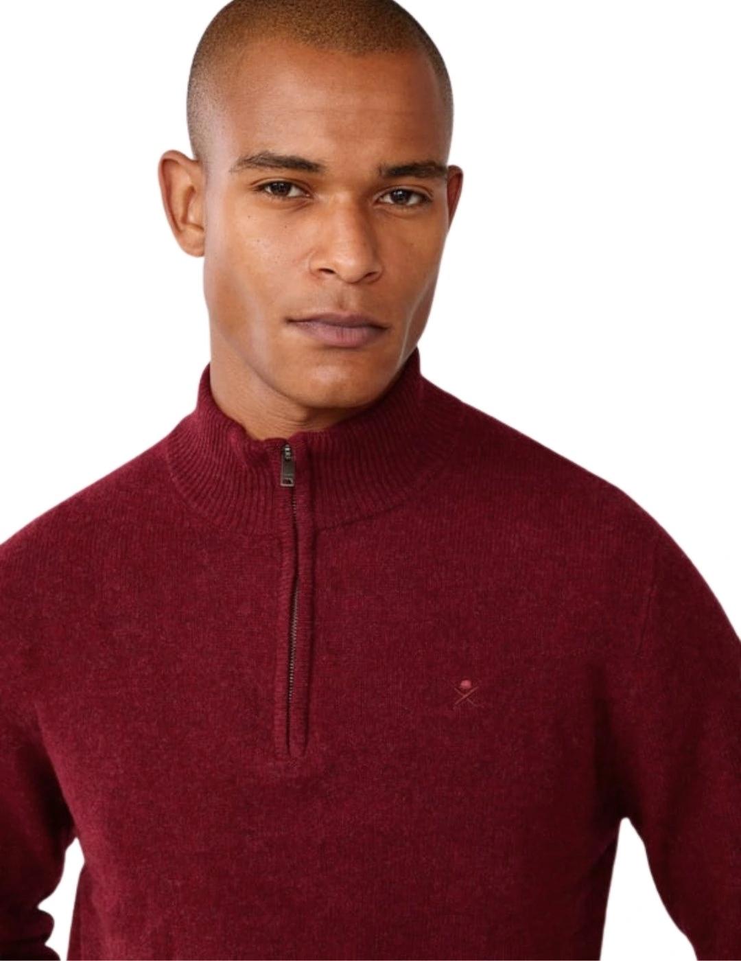 Hackett Jersey de lana media cremallera Granate