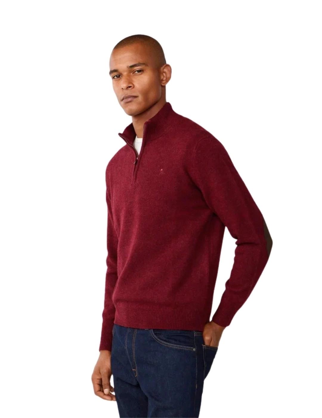 Hackett Jersey de lana media cremallera Granate