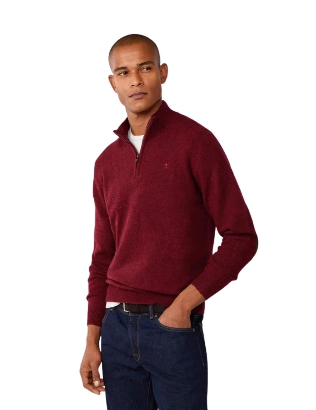 Hackett Jersey de lana media cremallera Granate