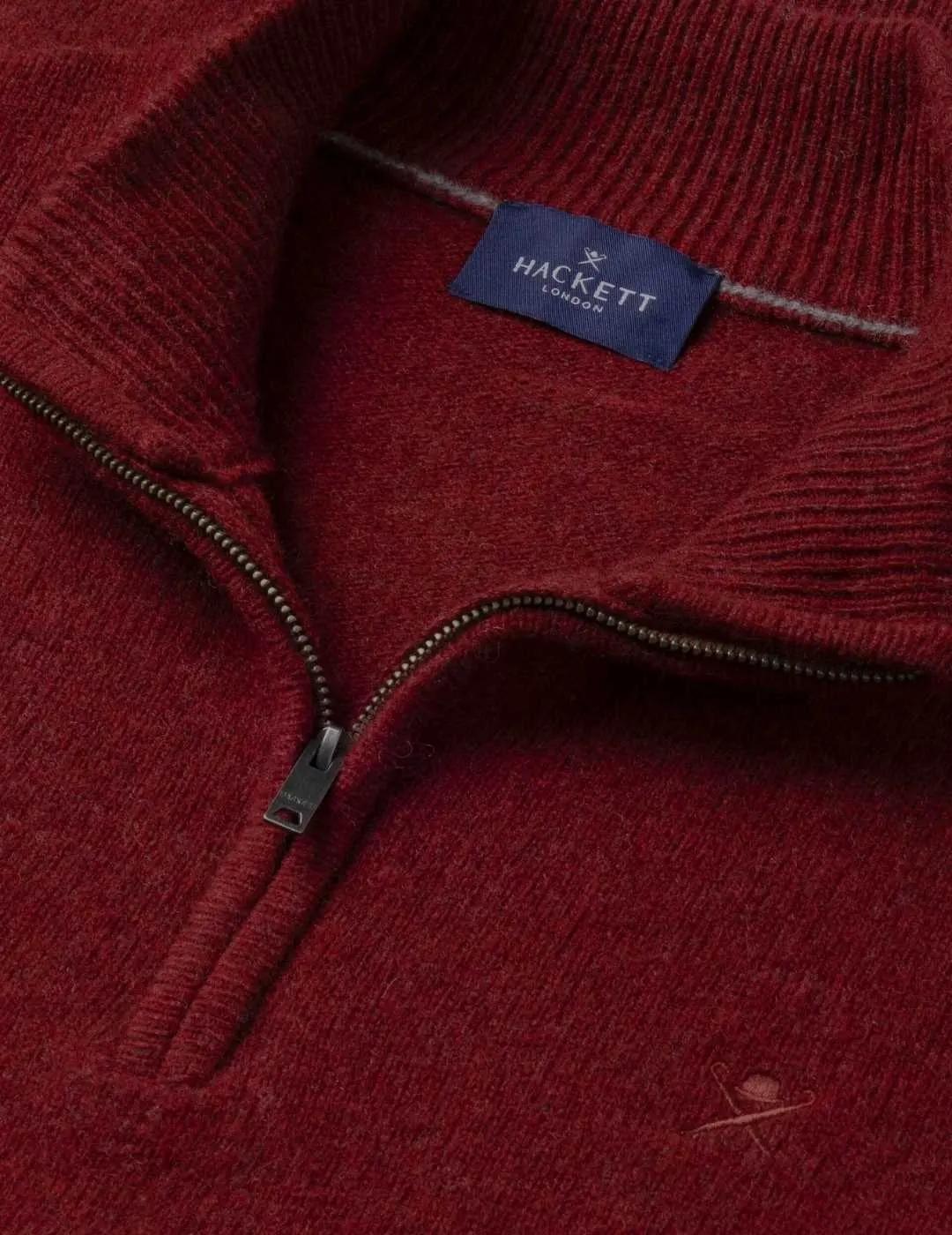 Hackett Jersey de lana media cremallera Granate