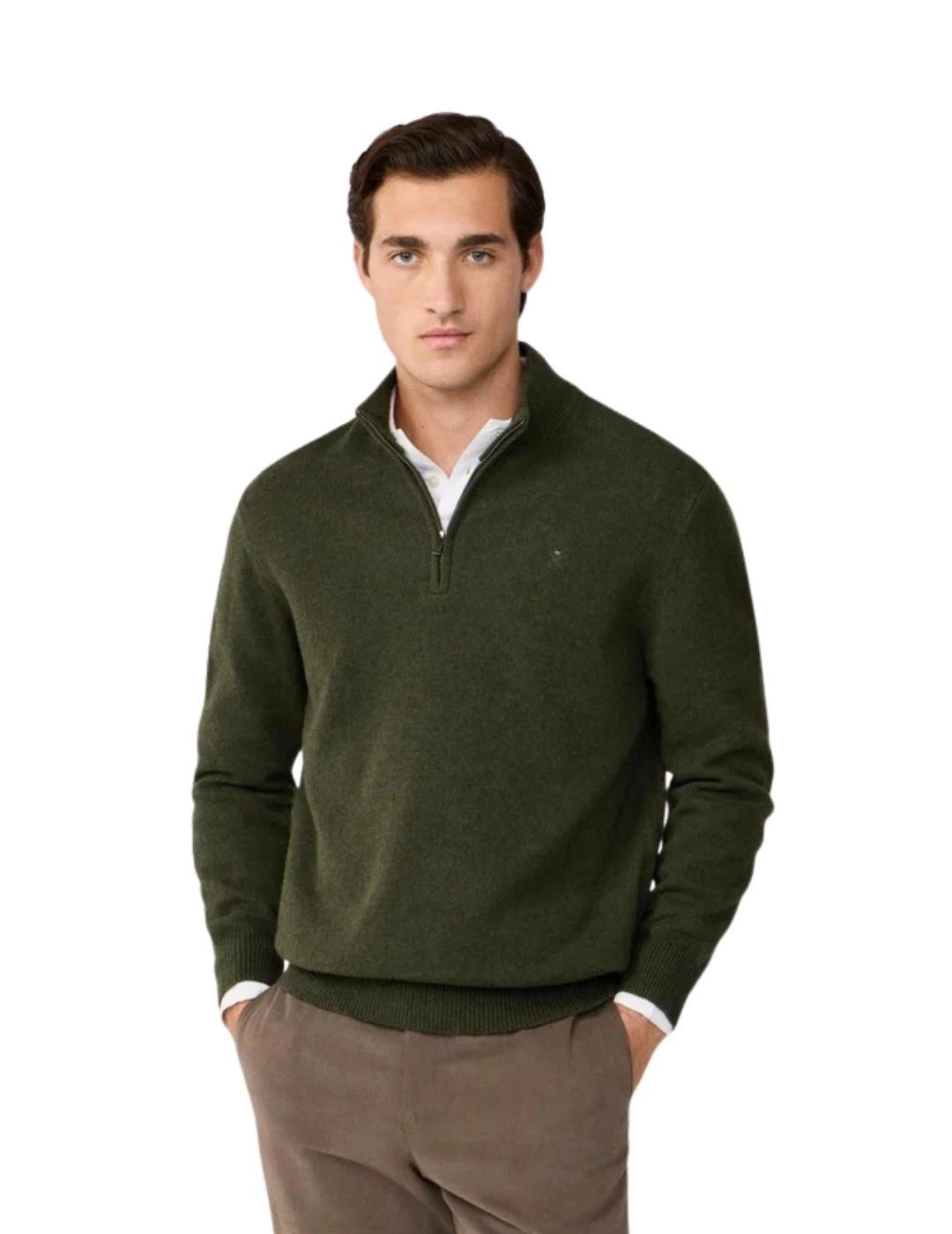 Hackett Jersey de lana media cremallera Verde