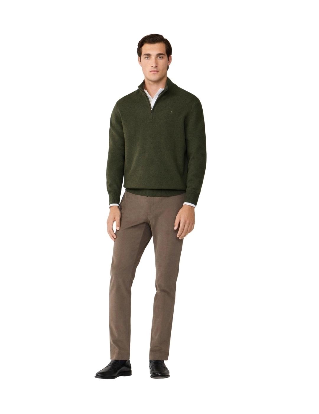 Hackett Jersey de lana media cremallera Verde