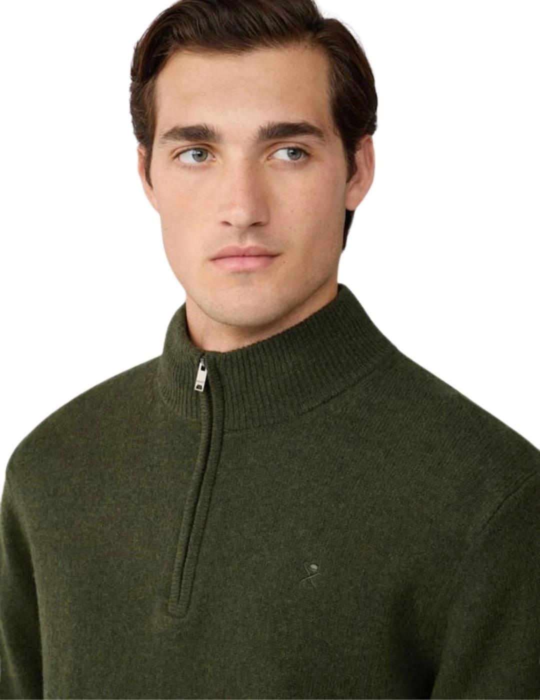 Hackett Jersey de lana media cremallera Verde