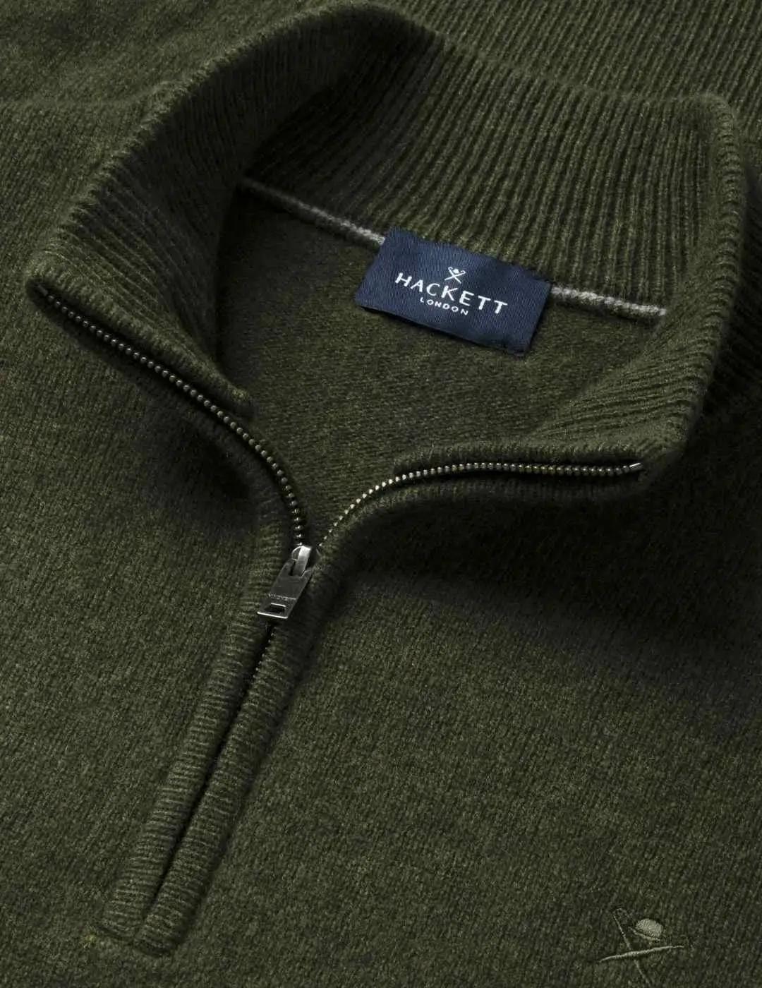 Hackett Jersey de lana media cremallera Verde