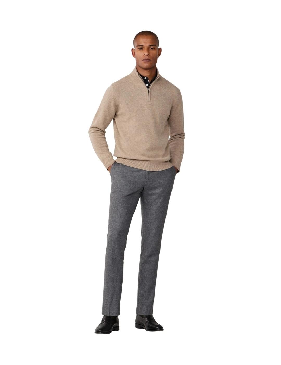 Hackett Jersey de lana media cremallera Beige