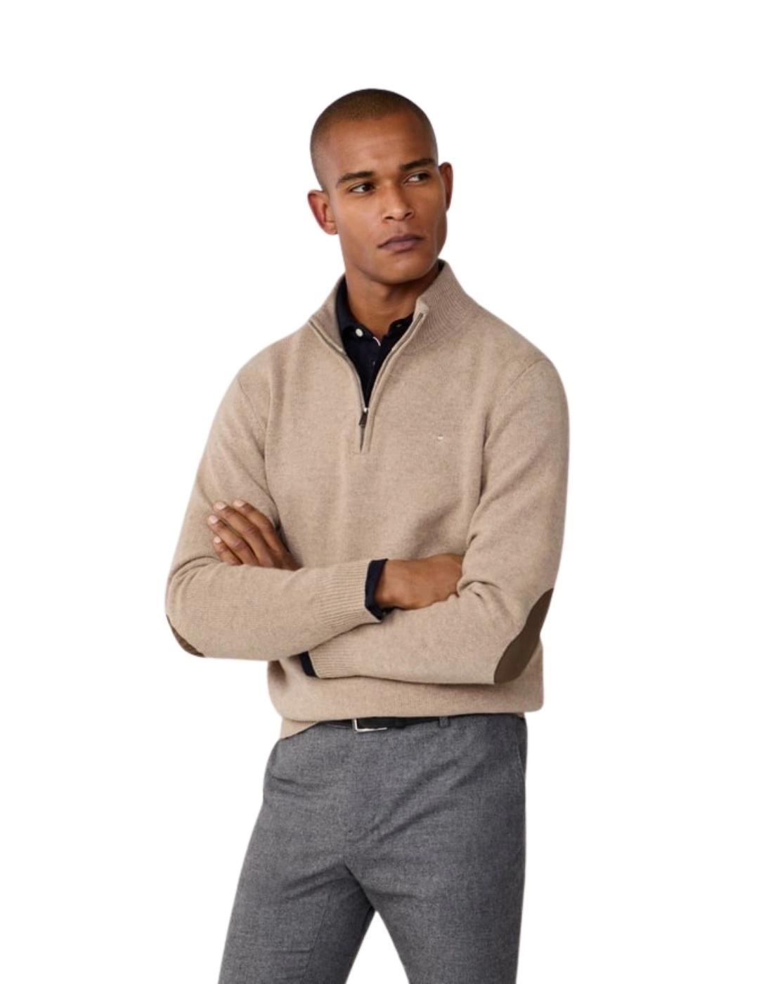 Hackett Jersey de lana media cremallera Beige