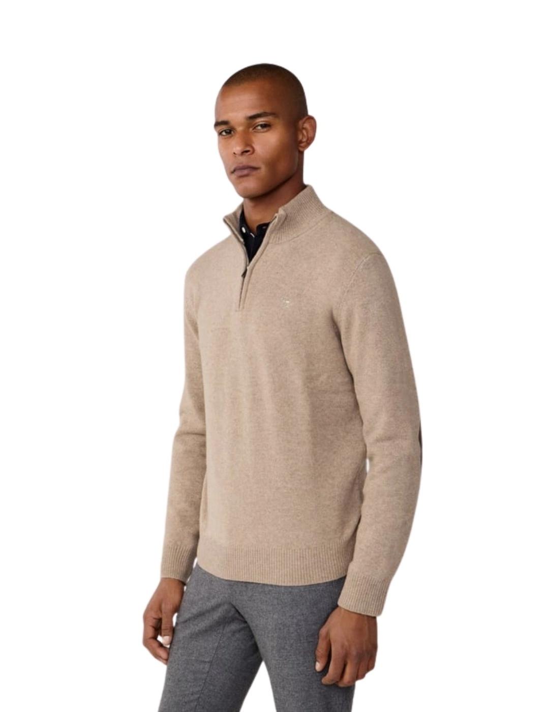 Hackett Jersey de lana media cremallera Beige