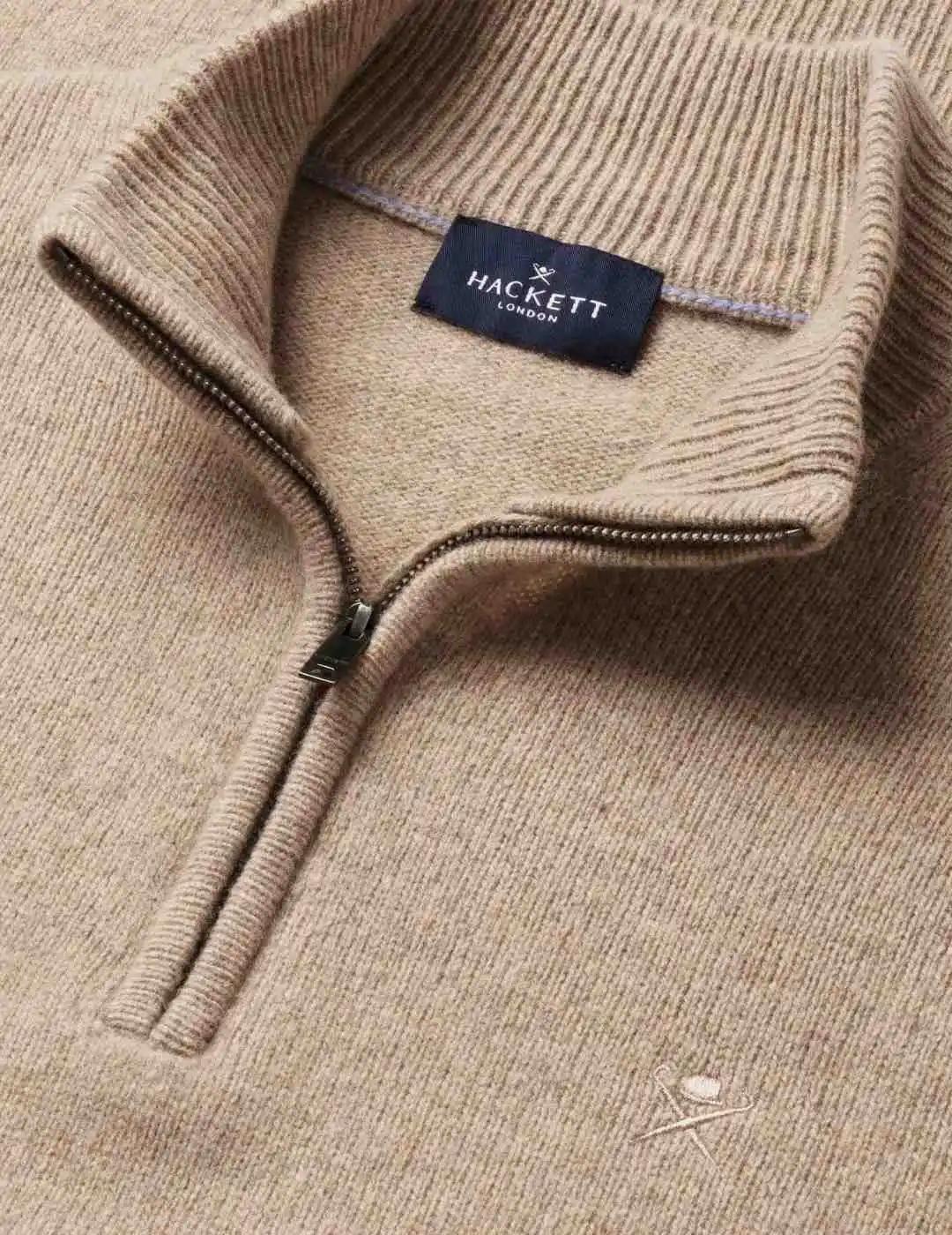 Hackett Jersey de lana media cremallera Beige