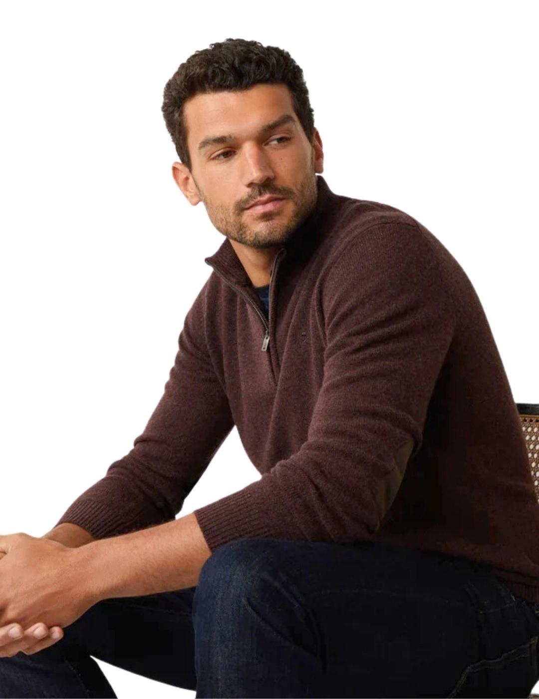 Hackett Jersey de lana media cremallera Marrón