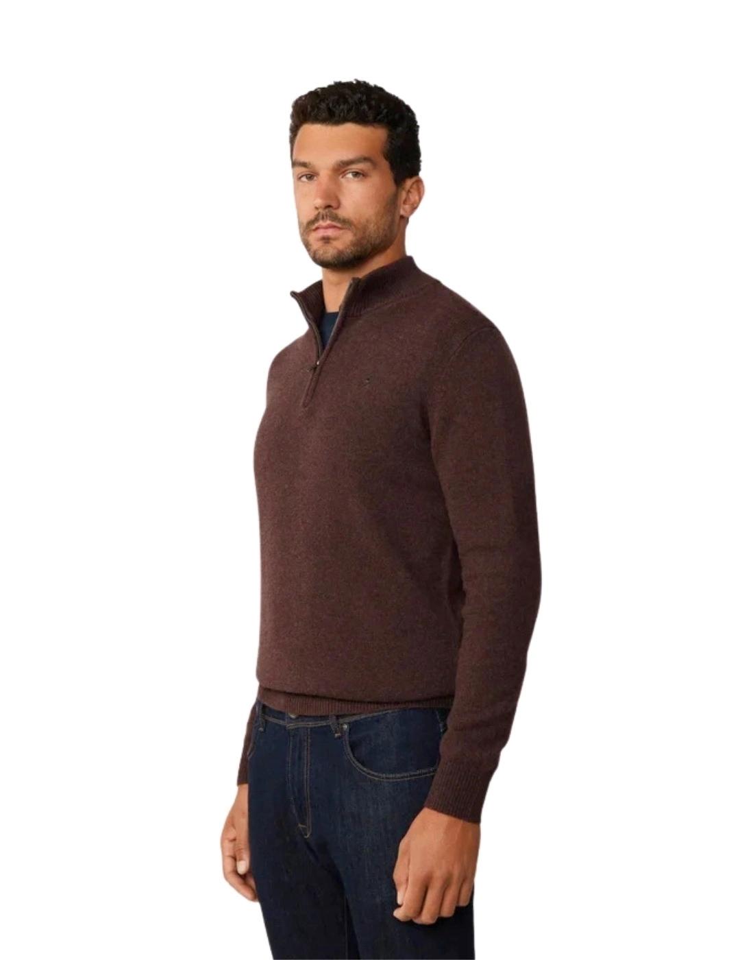 Hackett Jersey de lana media cremallera Marrón