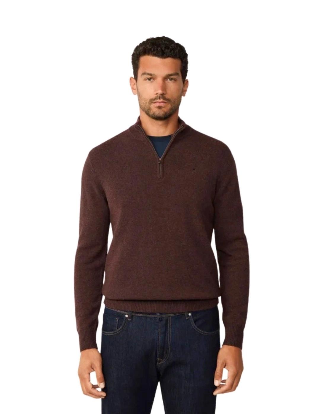 Hackett Jersey de lana media cremallera Marrón