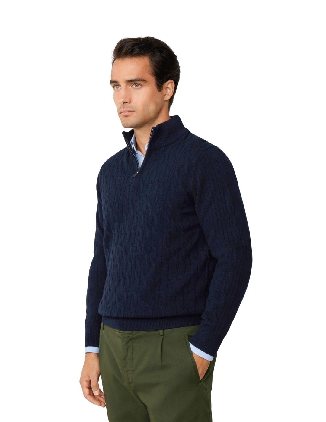 Hackett Jersey de lana media cremallera Azul