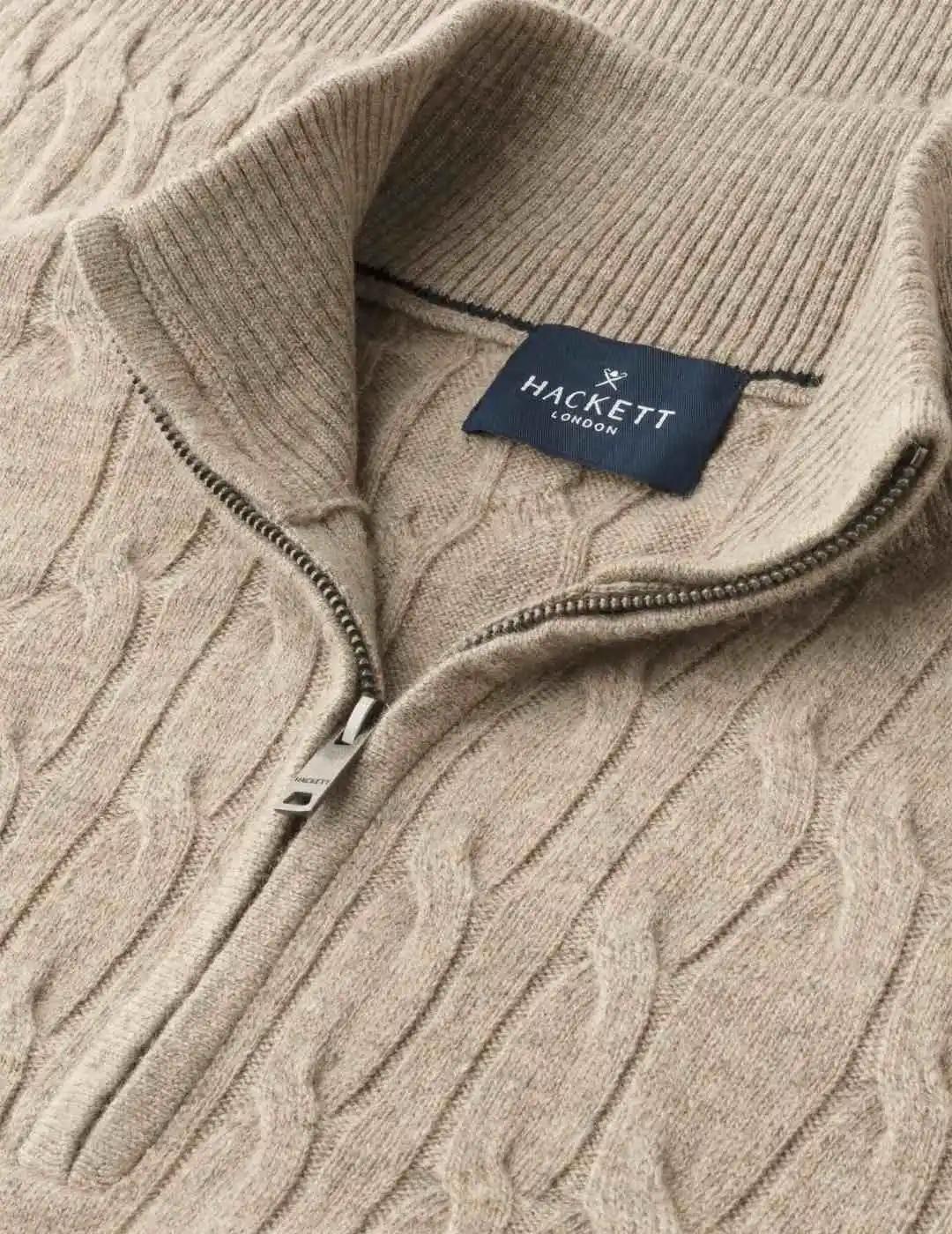 Hackett Jersey de lana media cremallera Beige