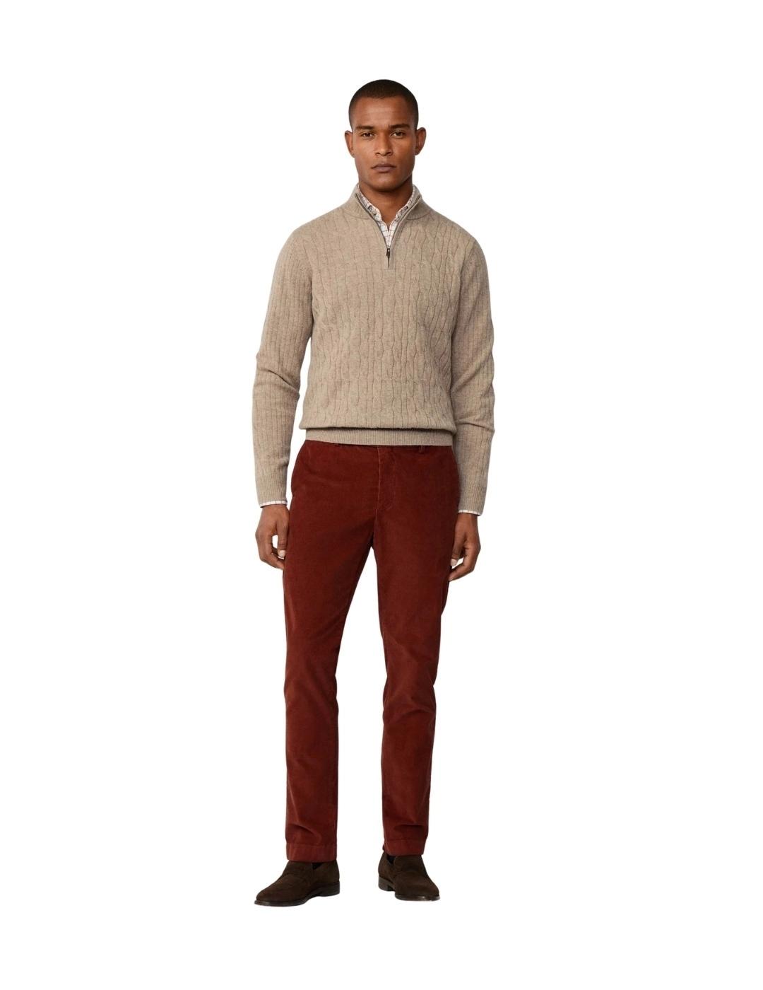 Hackett Jersey de lana media cremallera Beige