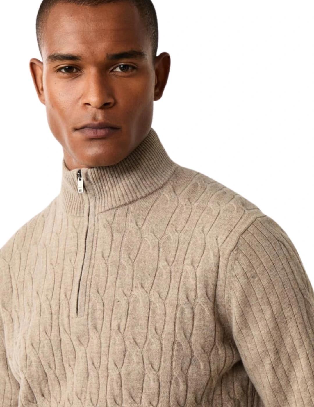 Hackett Jersey de lana media cremallera Beige