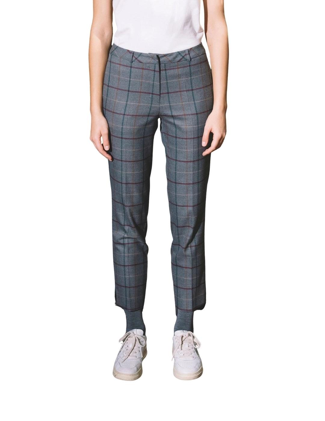 Hongo Pantalón recto de cuadros burdeos y marino