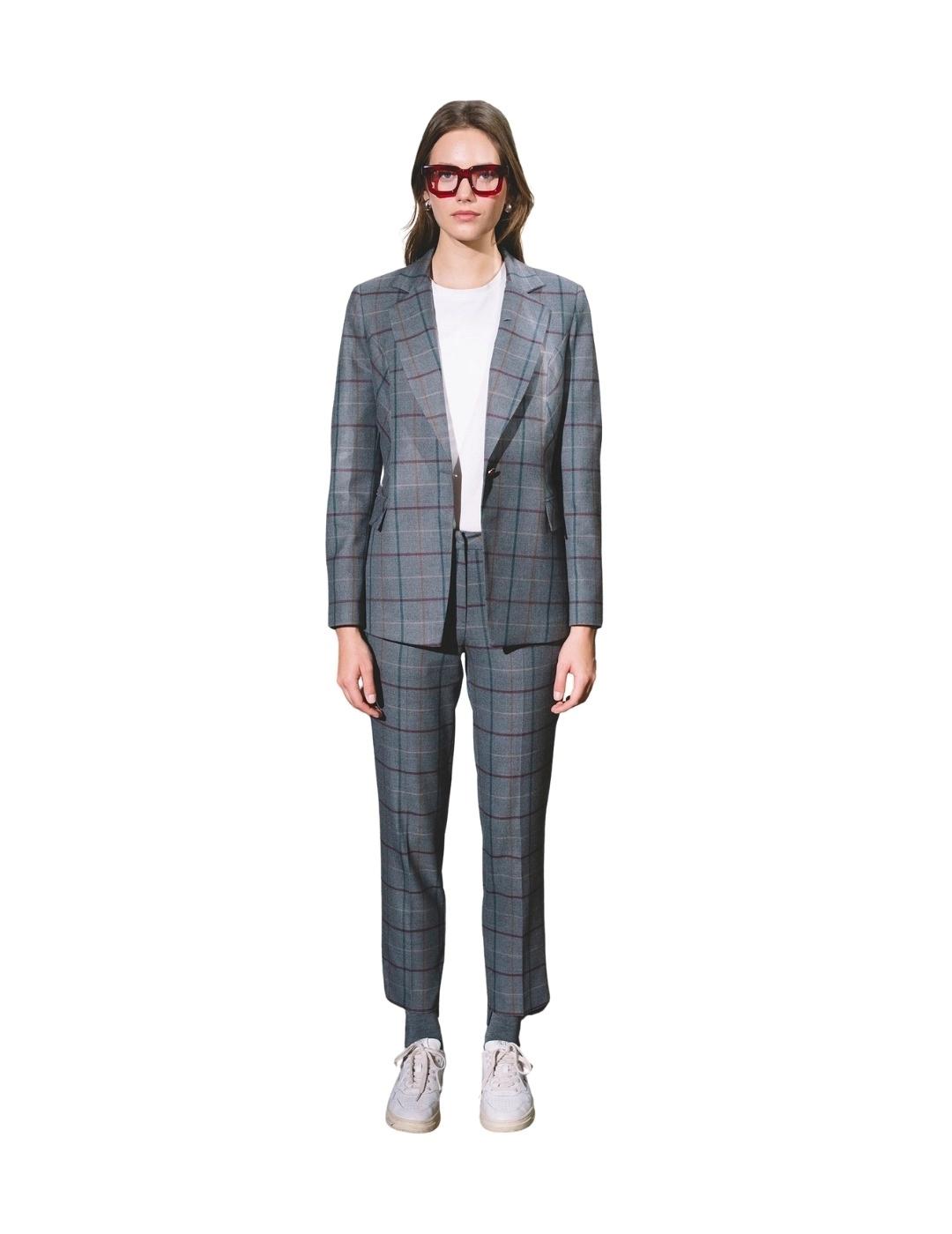 Hongo Pantalón recto de cuadros burdeos y marino